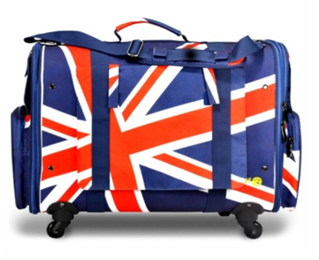 帶有輪子的英國國旗滾動手提箱。