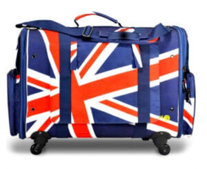 帶有輪子的英國國旗滾動手提箱。