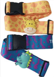 三個行李帶,上面有長頸鹿和恐龍。