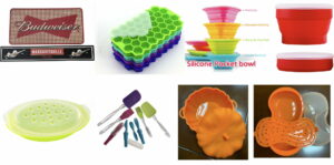 各種塑膠碗和器皿的拼貼畫。